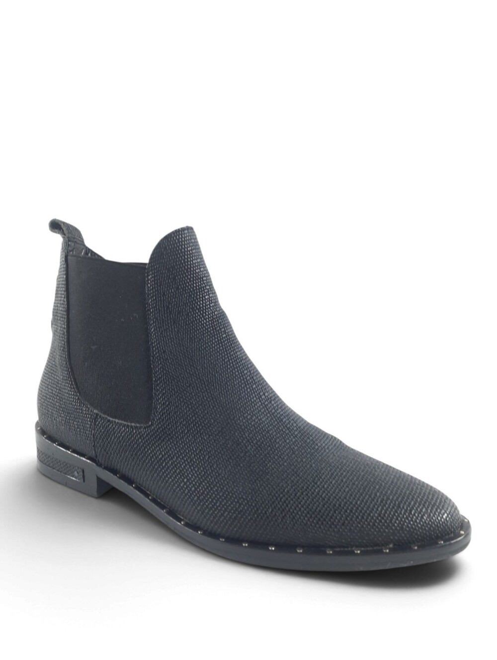 FREDA SALVADOR Off Black Handcrafted Studded Chelsea Boot Leather Lizard Edgy